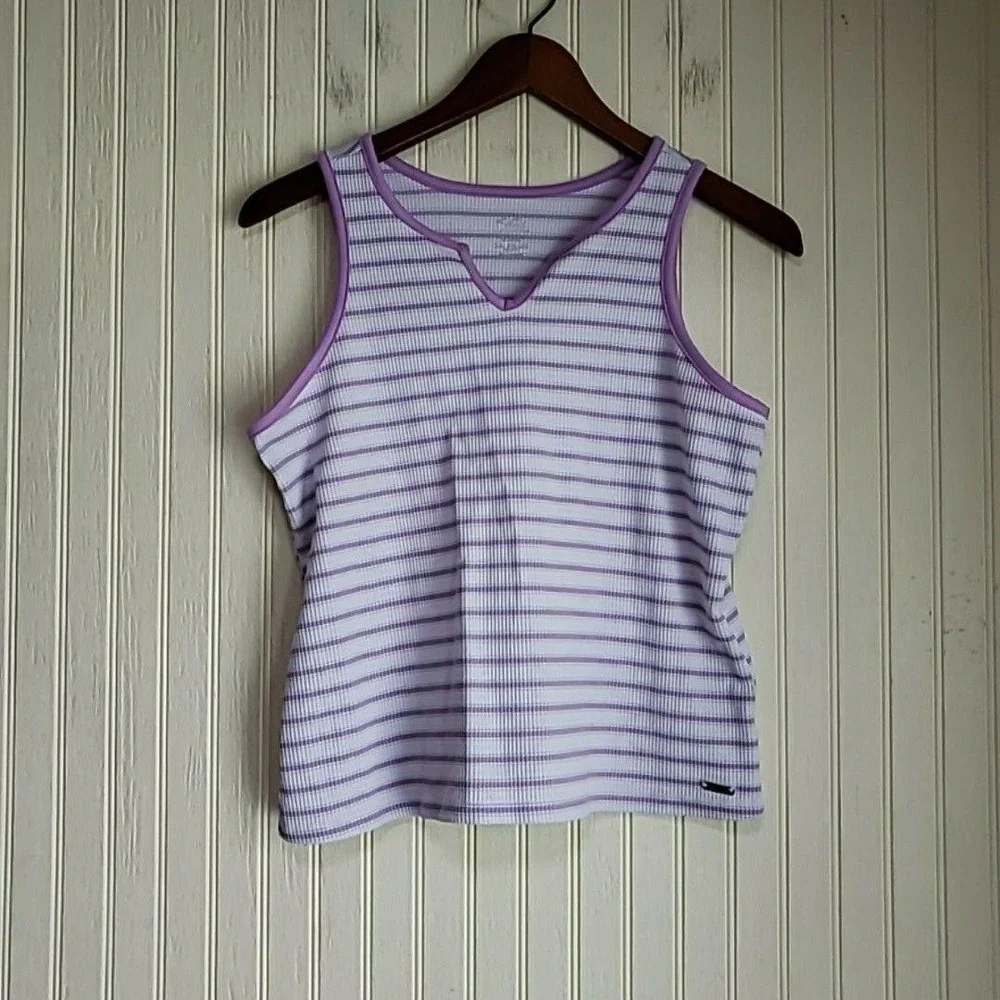 Justice Tank Top Girls 18 Plus Purple White Stripe V Neck Ribbed Knit Shirt